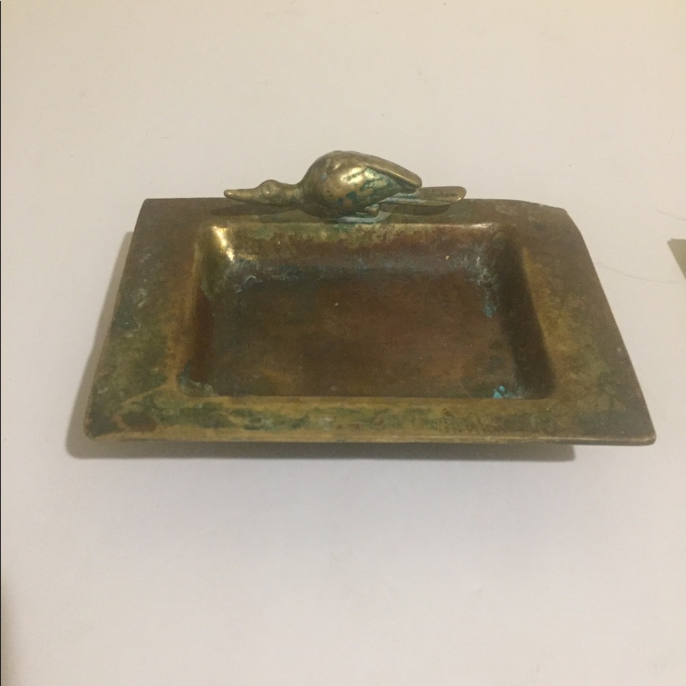 Vintage Brass Footed Soap Dish with Bird